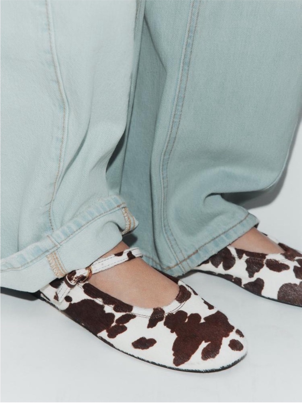 ZARA PRINTED 100% LEATHER BALLET FLATS